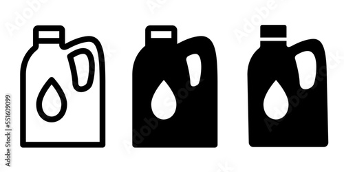 Motor oil. Canister for engine oil. Engine oil. Vector black icons isolated on white background. Icon set.