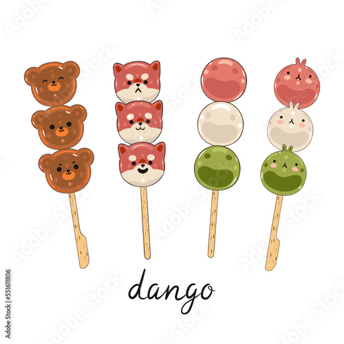 Set of kawaii dango isolated on white background. Vector graphics.
