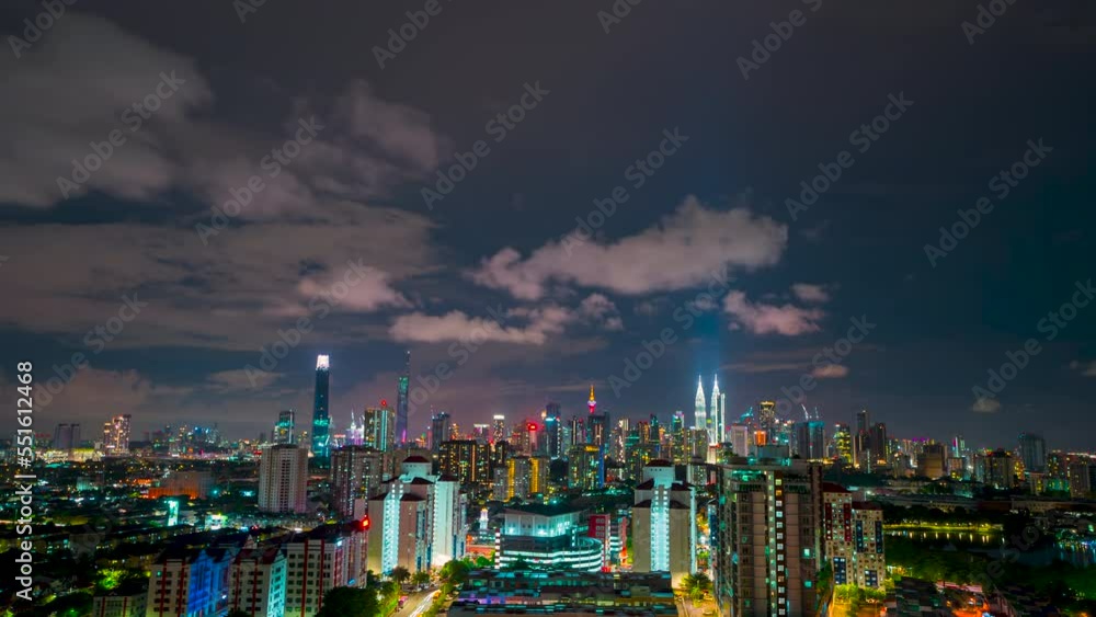 Monsoon Time lapse Aerial view of Kuala Lumpur cityscape during the night with the city as the background on monsoon season Monsoon Time lapse Aerial view of Kuala Lumpur cityscape during the night with the city as the background on monsoon season
