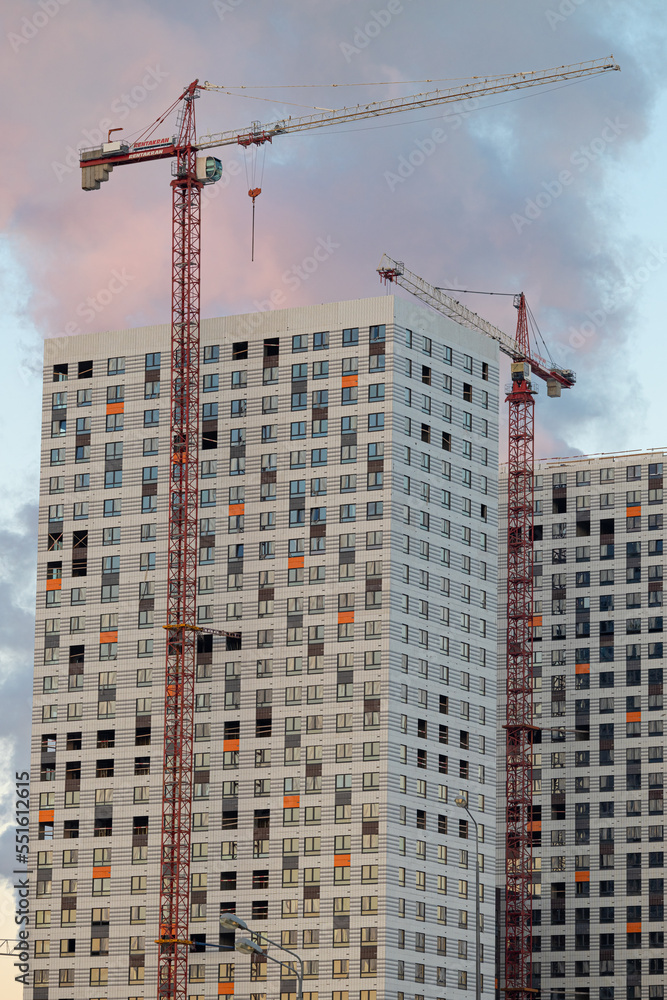 Moscow, Russia - November 16, 2022: construction of a residential complex Moscow, Russia - November 16, 2022: construction of a residential complex