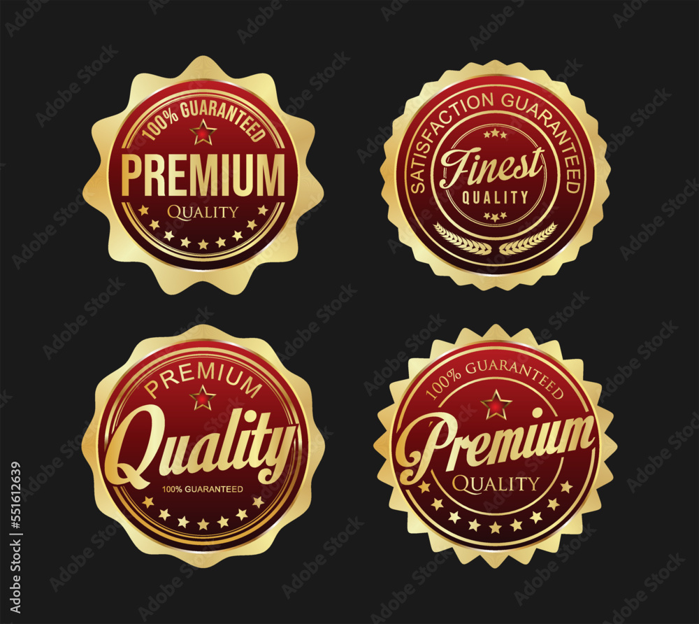Obraz premium Collection of gold and red badges and labels vector illustration
