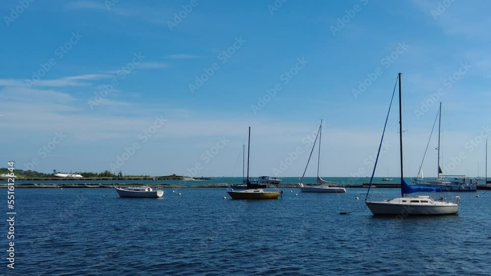 Boats In Port Small Yachts Left To Right Panorama Beautiful Brigh Sunny Day Blue Skies Boats In Port Small Yachts Left To Right Panorama Beautiful Brigh Sunny Day Blue Skies