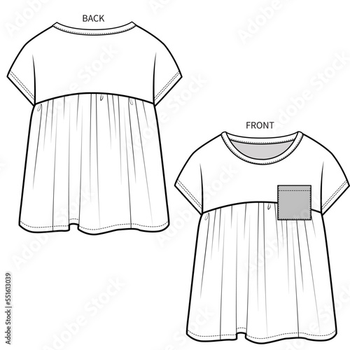 KNIT TOP WTH CONTRAST POCKET FOR KID GIRLS AND TEEN GIRLS IN EDITABLE VECTOR FILE