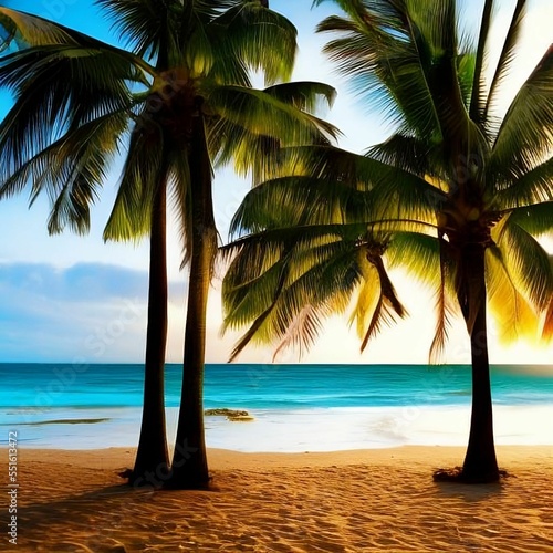 Palm Trees on the Beach Created with Generative AI