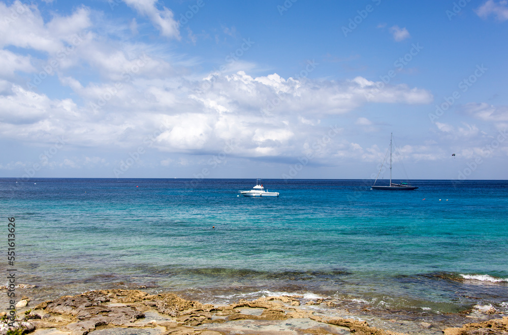 Cozumel Island Shore And Drifting Boats Cozumel Island Shore And Drifting Boats