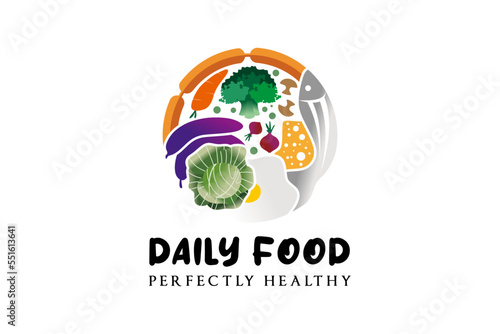 Free Download Food logo design, healthy food with eggs, cheese, fish and vegetarian - GFXLoad