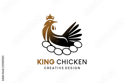 Laying hen king logo design, nested chicken logo with creative concept