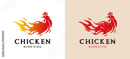 Fire chicken king logo design, fried chicken restaurant, chicken farm