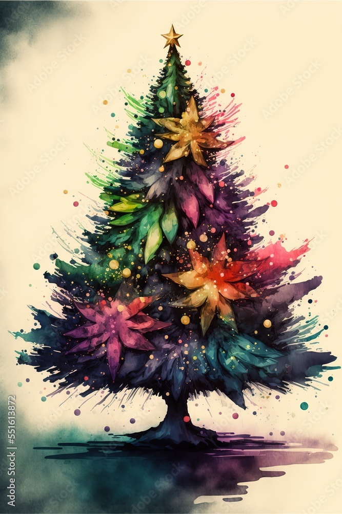 Watercolor illustration of the Christmas tree 
