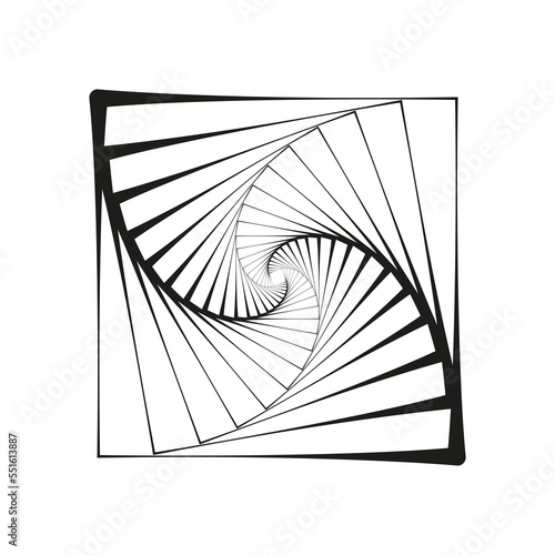 Vector icon of square swirling in spiral black color. Rectangle geometric shape.