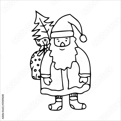 Cute cartoon Santa. Holiday vector illustration. Decor element for winter holidays. Vector illustration isolated on white.