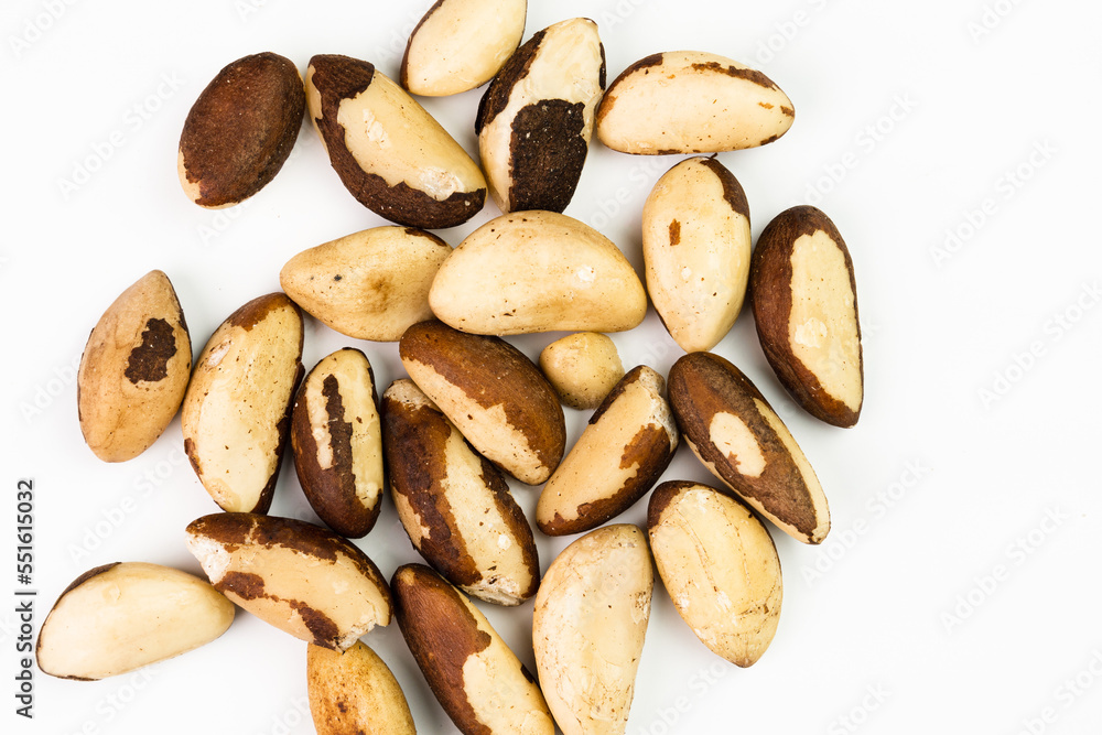 Pará nuts, from Brazil isolated on white background. Selective focus. Brazilian food Pará nuts, from Brazil isolated on white background. Selective focus. Brazilian food