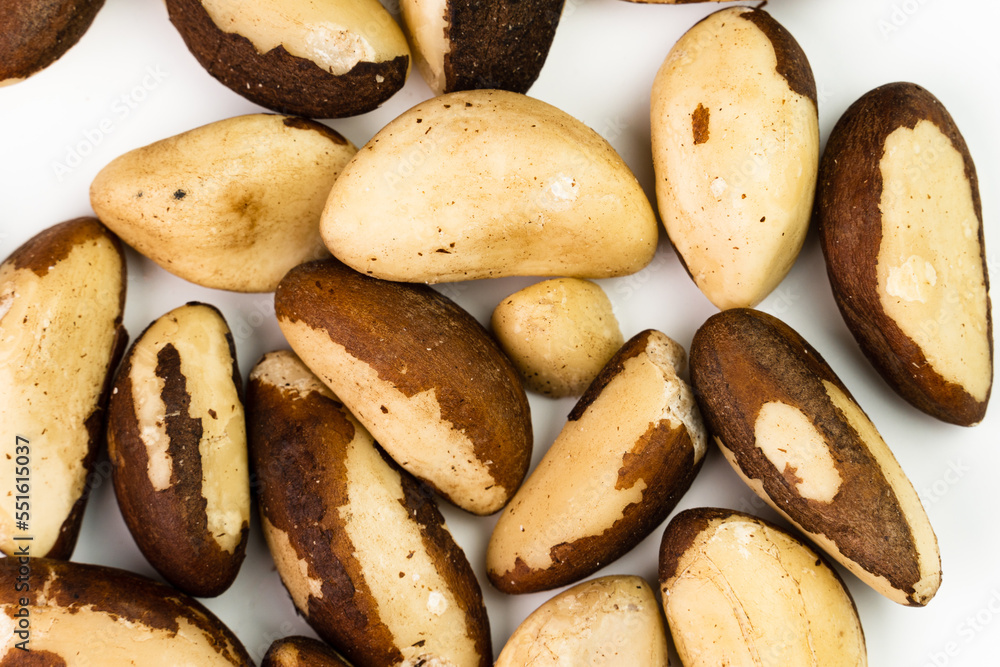 Pará nuts, from Brazil isolated on white background. Selective focus. Brazilian food Pará nuts, from Brazil isolated on white background. Selective focus. Brazilian food