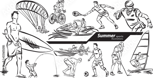 SUMMER sports profession work doodle design drawing vector illustration