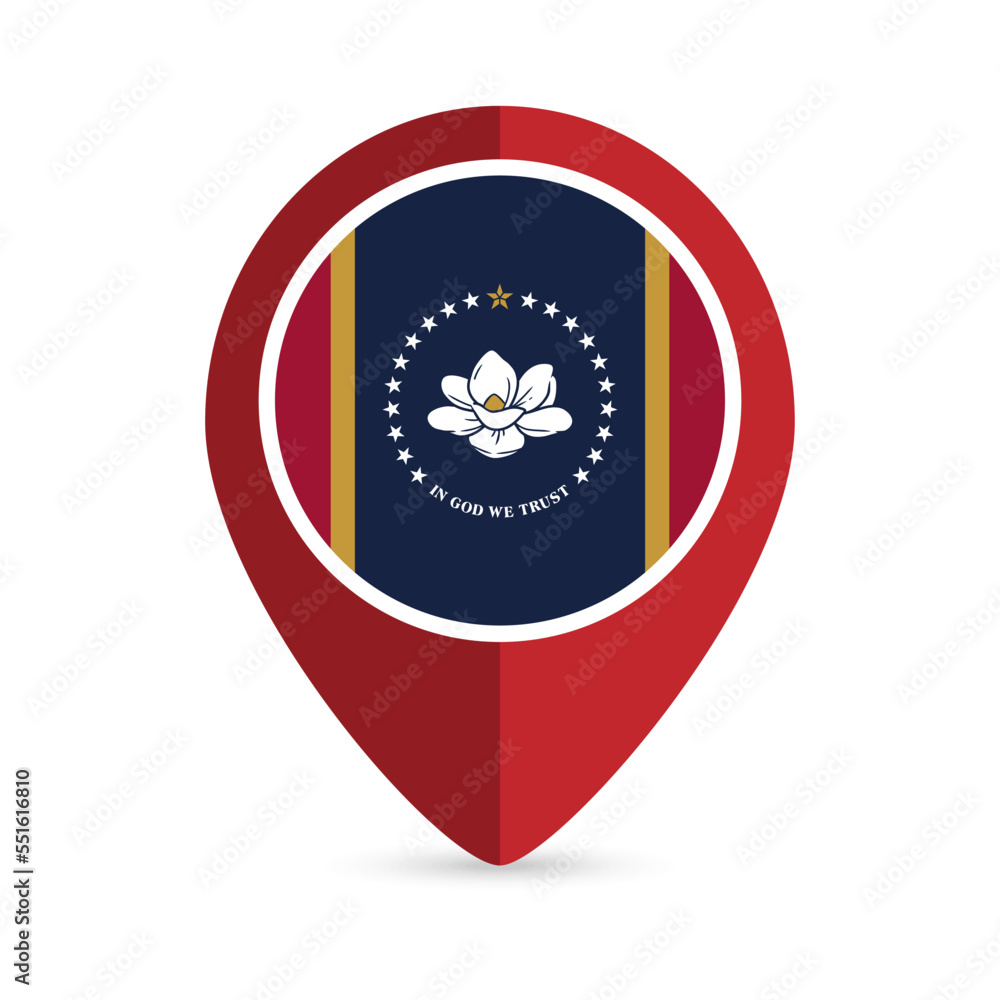 Map pointer with flag Mississippi state. Vector illustration. Map pointer with flag Mississippi state. Vector illustration.