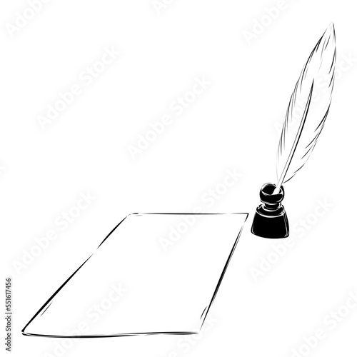 Papier, Tintenfass und Schreibfeder