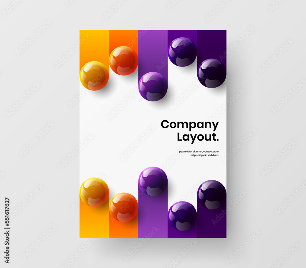 Amazing corporate cover A4 design vector illustration. Vivid 3D spheres handbill template.