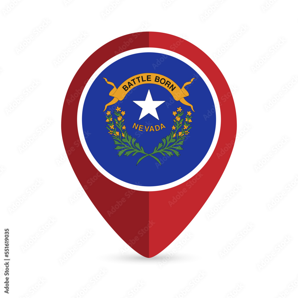 Map pointer with flag Nevada state. Vector illustration.