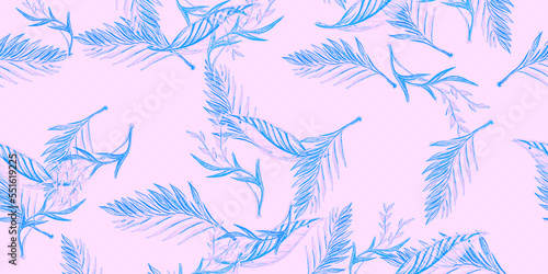 Illustration Hawaii. Blue Leaf Concept. Romantic Retro Hawaiian Print. Africa Tropical. Bright Palm Trees Wallpaper. Tropical Jungle Background. Lilac Invitation Eco.