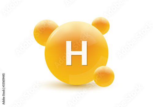 Vitamin H 3d icon. Circle drop, capsule or pill isolated on white background. Molecule bubbles design. Vector illustration.
