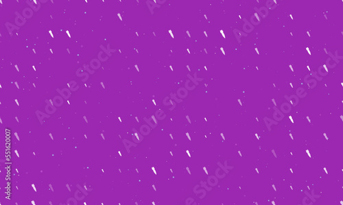 Seamless background pattern of evenly spaced white falling rocket symbols of different sizes and opacity. Vector illustration on purple background with stars