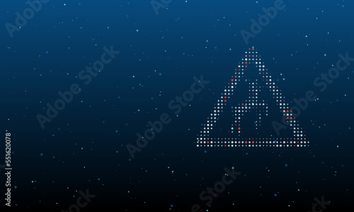 On the right is the wild animals road symbol filled with white dots. Background pattern from dots and circles of different shades. Vector illustration on blue background with stars