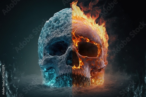 Skull, half ice half fire