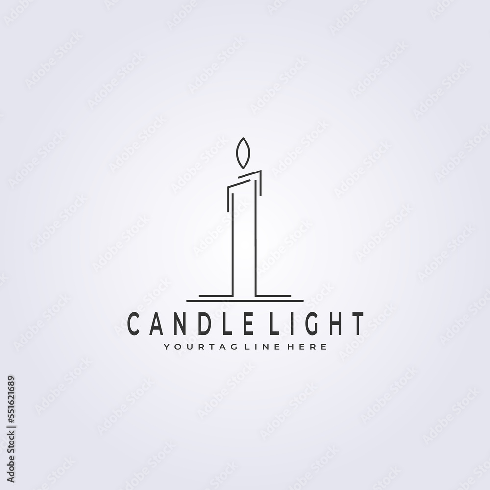 Simple Emblem line Art Candle Light Flame logo vector Illustration Design