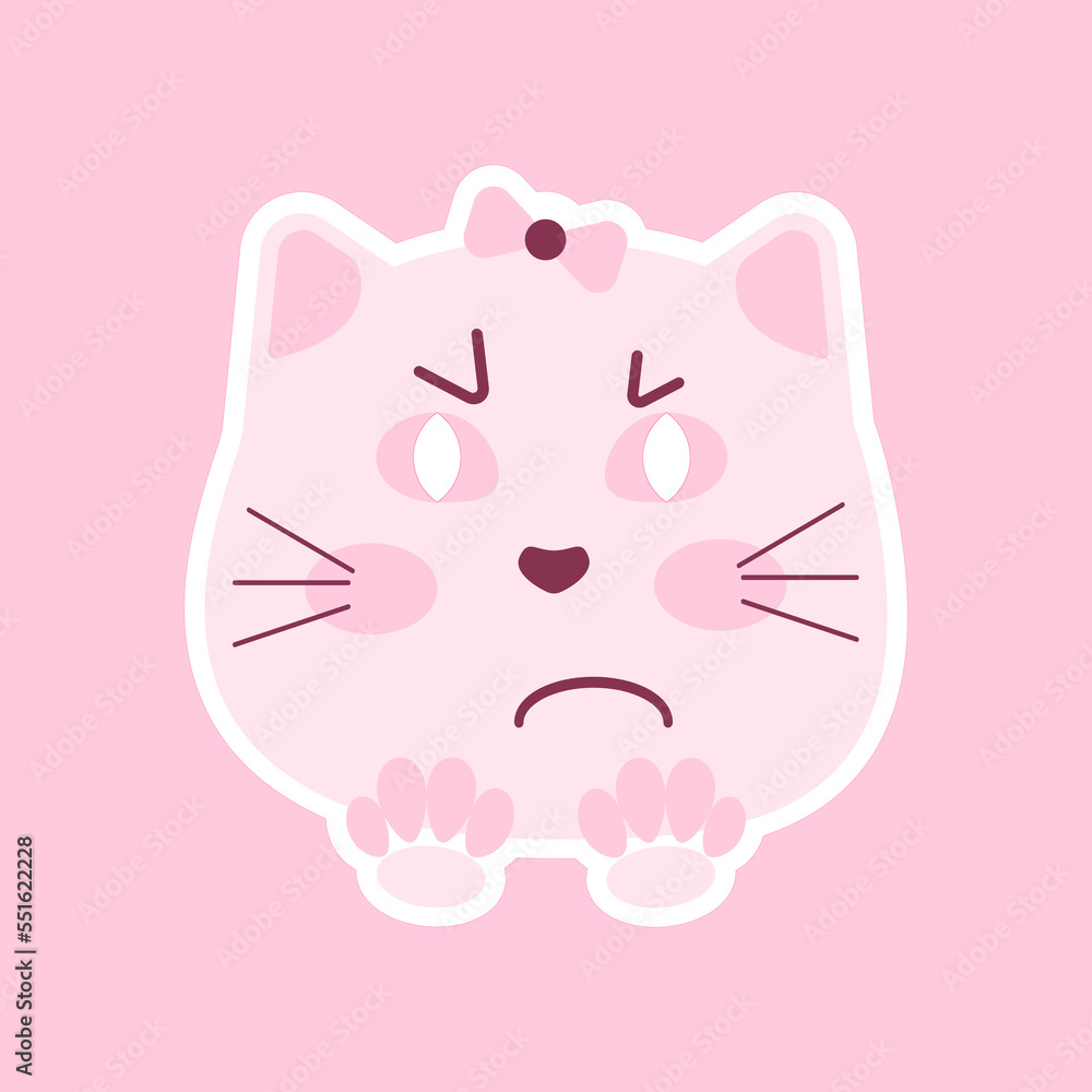 Angry cartoon cat in pink. Vector illustration.