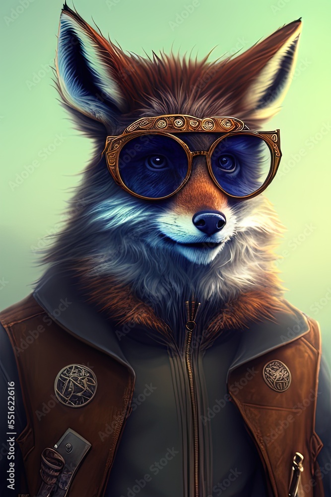 highly detailed matte painting stylized three quarters portrait of an anthropomorphic rugged happy fox 