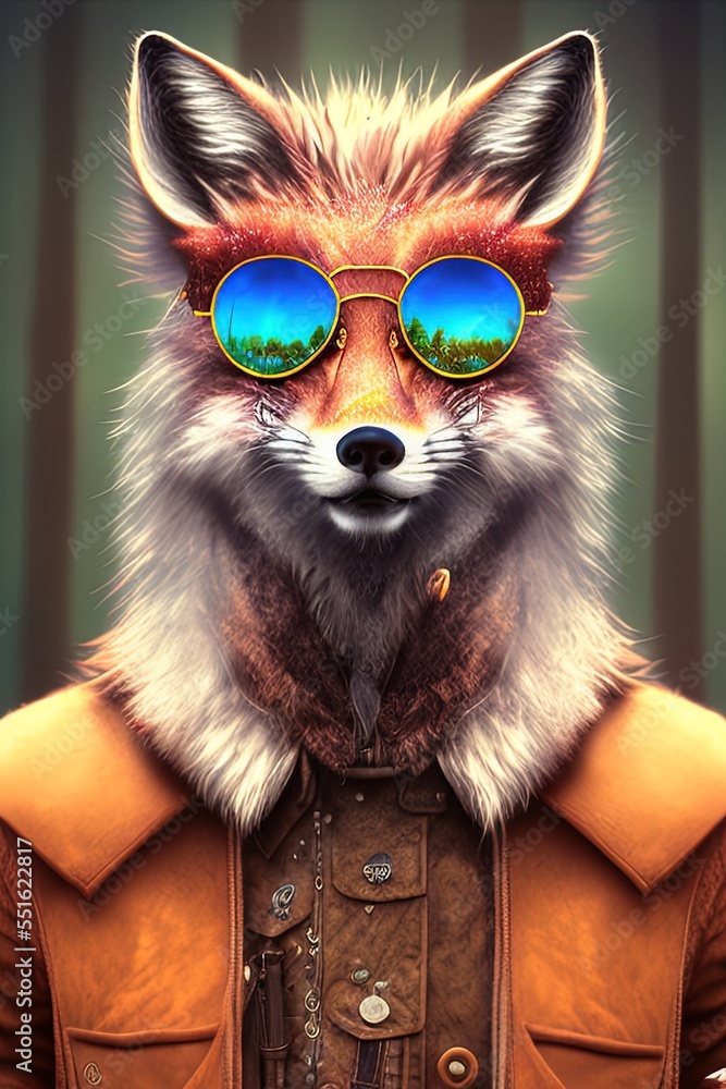 highly detailed matte painting stylized three quarters portrait of an anthropomorphic rugged happy fox 