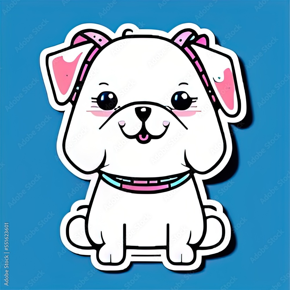 Fototapeta premium Die-cut sticker, Cute kawaii dog sticker, white background, illustration minimalism, vector, pastel colors
