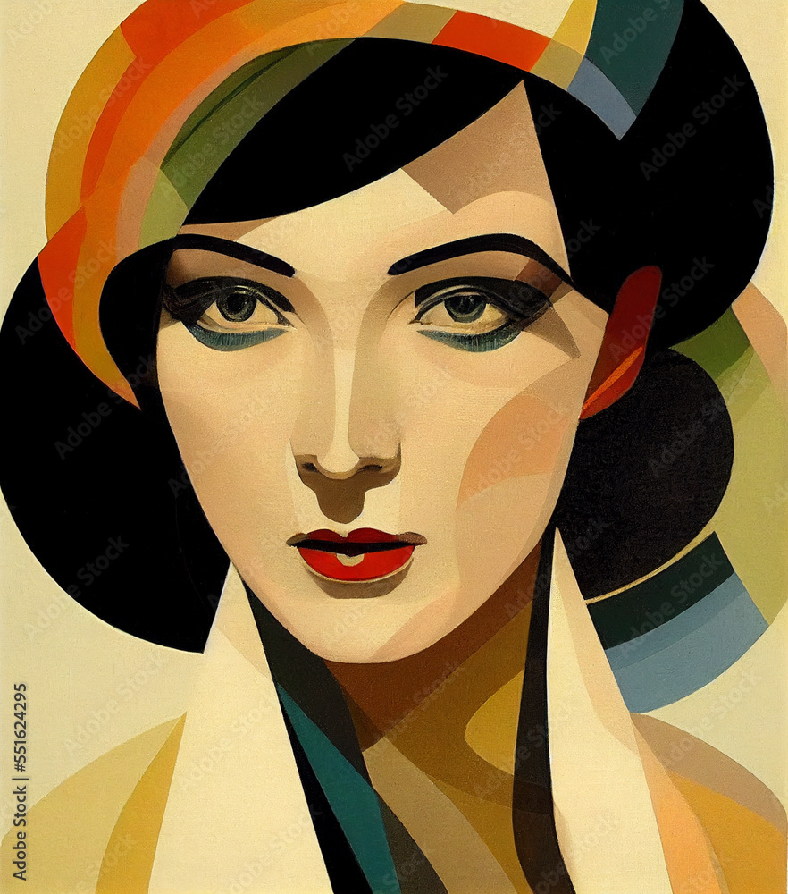 Portrait of elegant woman, Art Deco style illustration. Stock-Illustration  | Adobe Stock