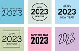 Big Set of 2023 Happy New Year logo text design. Collection of 2023 Happy New Year symbols on colorful background