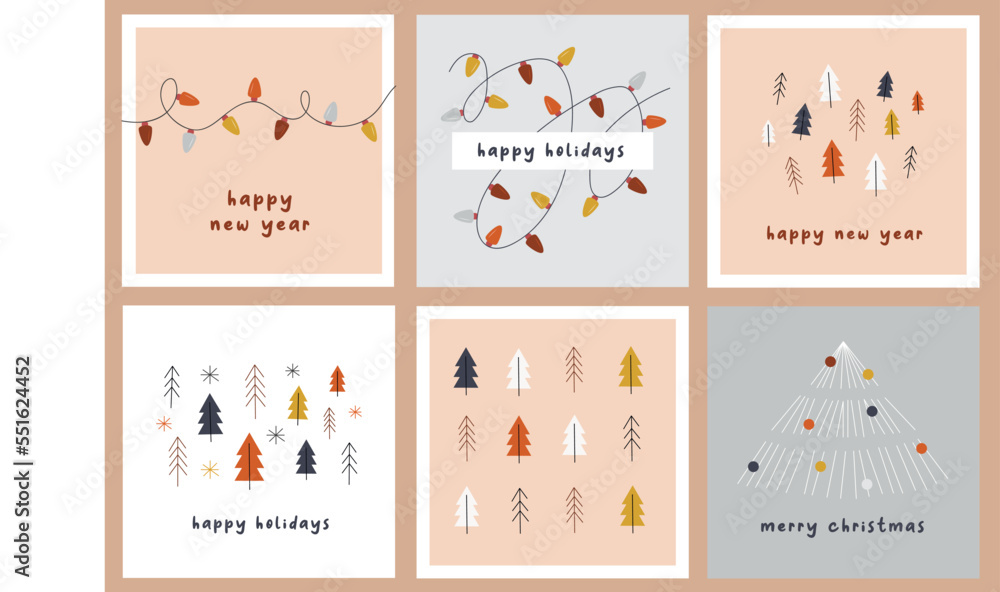 Creative concept of Happy New Year posters set. Minimalistic trendy backgrounds for branding, banner, cover, card