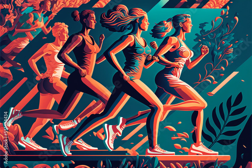 Layered Paper Cut Illustration of Runners Competing in a Marathon photo