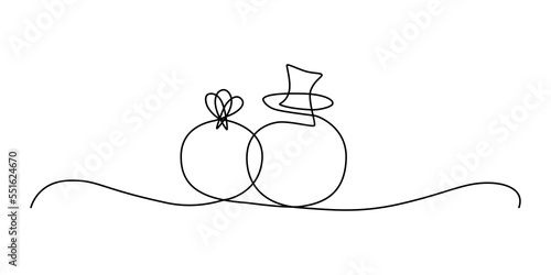 Decoration continuous line hand drawing element for wedding photo book, invitations. Vector stock illustration minimalism design isolated on white background. Editable stroke single line. 