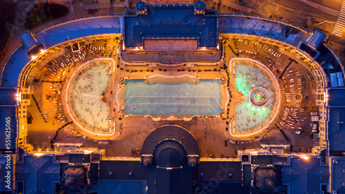Europe, Hungary, Budapest. Aerial Photo from a thermal bath in Budapest. Szechenyi thermal bath is located center of Budapest.