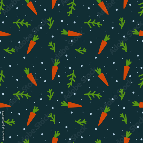 Background 2023 with cute Christmas trees and carrots. Merry Christmas and Happy New Year for posters, holiday covers and textiles. Vector illustration