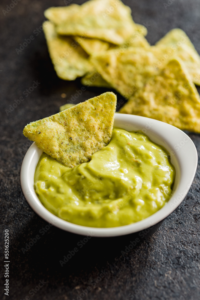 Tortilla chips with the flavor of jalapeno peppers and Guacamole salsa. Tortilla chips with the flavor of jalapeno peppers and Guacamole salsa.
