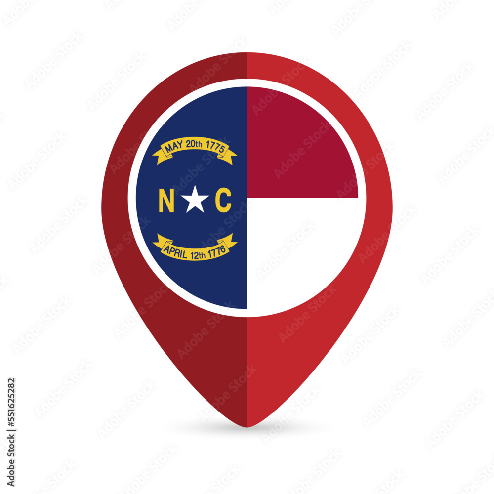 Map pointer with flag North Carolina state. Vector illustration. Map pointer with flag North Carolina state. Vector illustration.