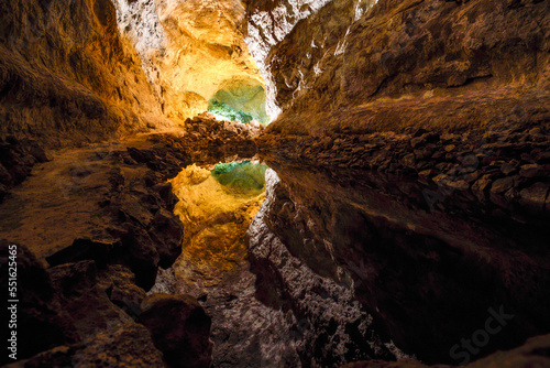 Play of light and color in the Cueva de Los Verdes in Lanzarote photo