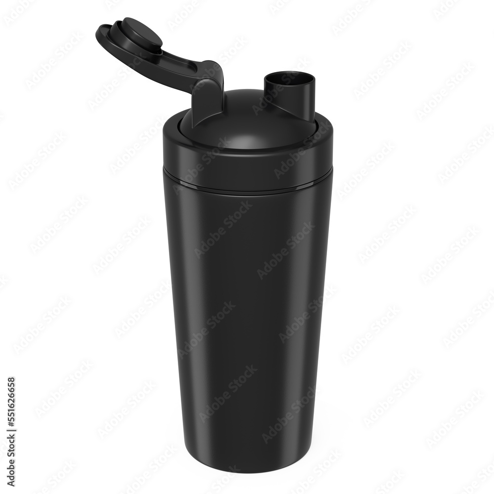 Black plastic sport shaker for protein drink isolated on white background. Black plastic sport shaker for protein drink isolated on white background.