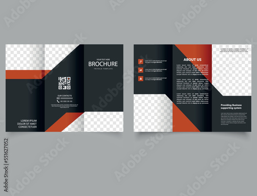 Creative corporate trifold brochure. Dark design. Vector template