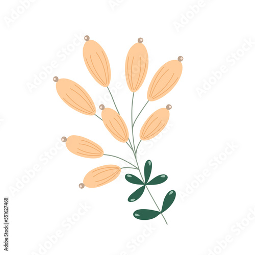 Christmas plant, decorative branch with leaves, light orange berries for home decor, festive holiday arrangement, vector illustration for seasonal greeting card, invitation, banner