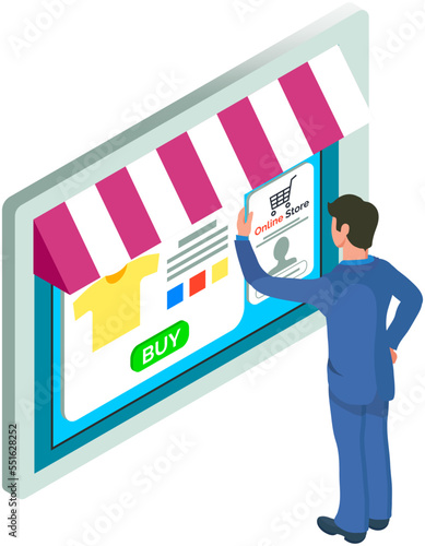 Businessman using mobile phone for online trading, internet shopping. Form of e-commerce allows consumers to directly buy goods or services from merchant over Internet using web browser, mobile app