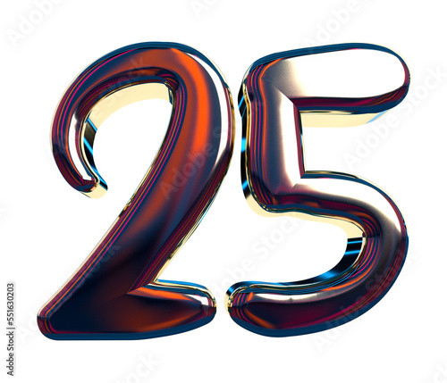 Isolated Logo of Alphabet 25, Silver Jubilee Anniversary. Gold Metallic 3D Render Illustration.
