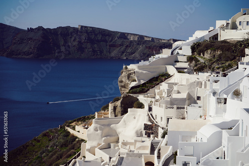 View of Oia with traditional white buildings, Santorini, Greece