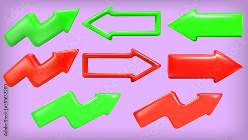 Vector render. Realistic arrow set. 3d icons.