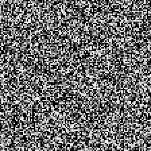 Seamless pixelated tv noise texture. White noise signal grain. Television screen interferences and glitches. Grunge background 
